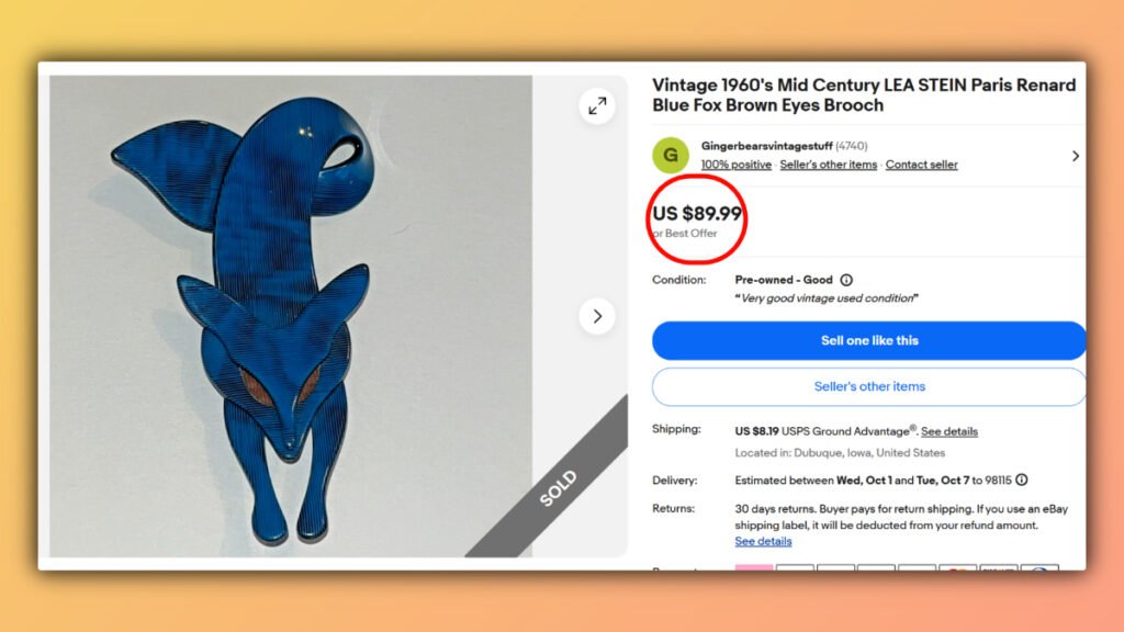 Lea Stein Renard Blue Fox Brooch