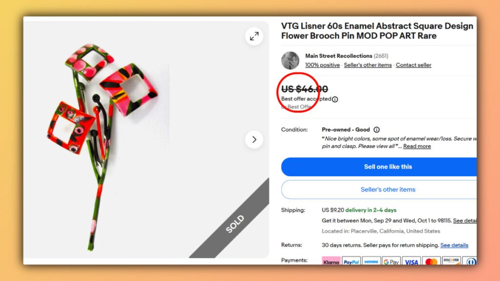 Lisner Enamel Pop Art Style Flower Brooch