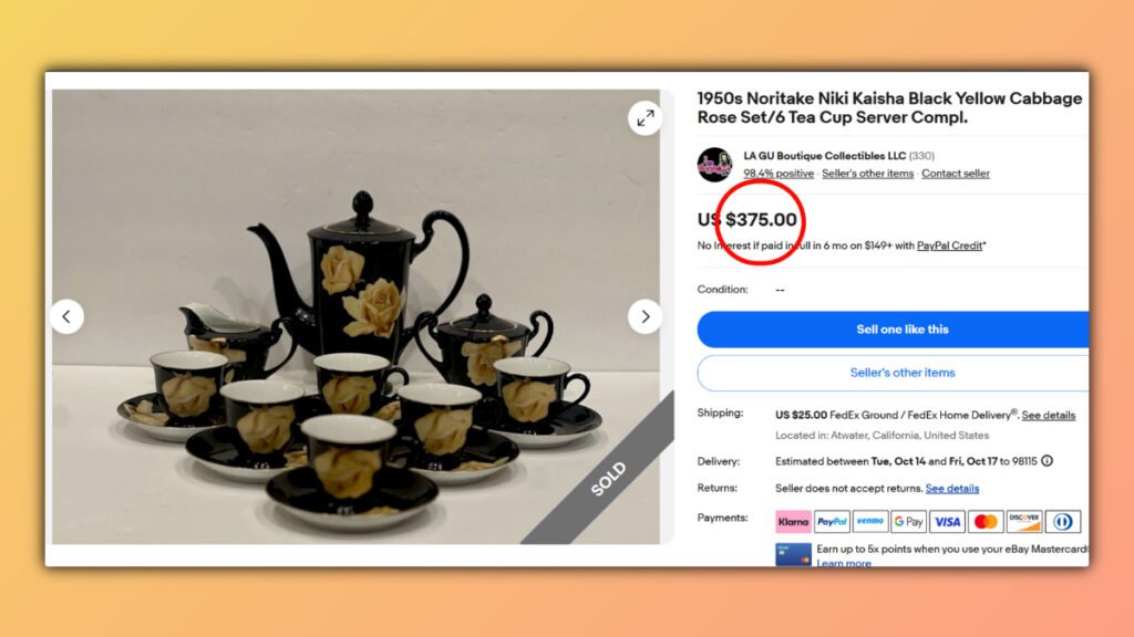 Black Yellow Cabbage Rose Set by Noritake