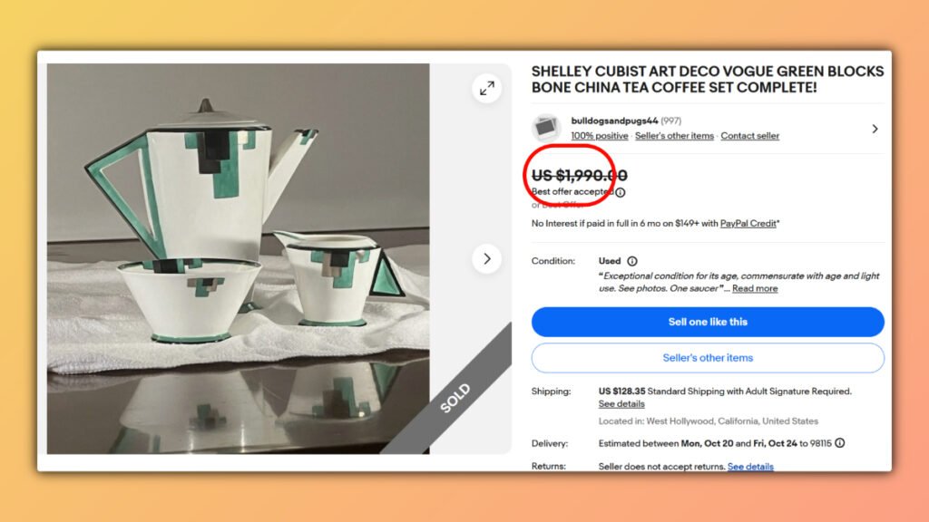 Cubist Vogue Green Blocks Tea Set by Shelley