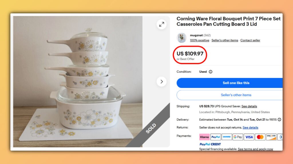 Floral Bouquet Corning Ware Casseroles Set