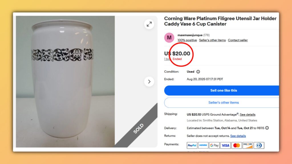 Platinum Filigree Corning Ware Jar