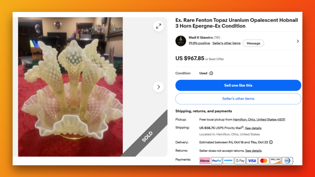 Fenton Topaz Opalescent Hobnail Epergne