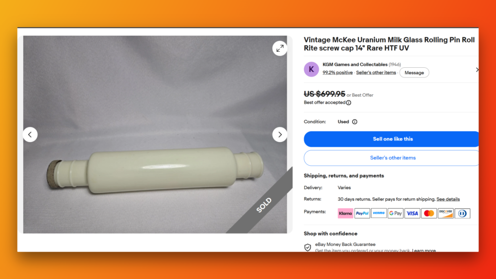 McKee Uranium Milk Glass Rolling pin