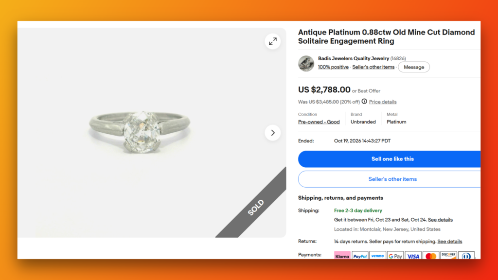 Old Mine Cut Diamond Solitaire Ring