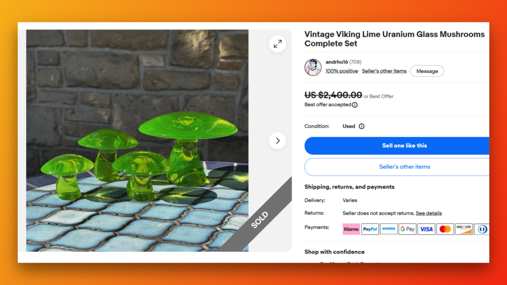 Viking Lime Uranium Glass Mushrooms
